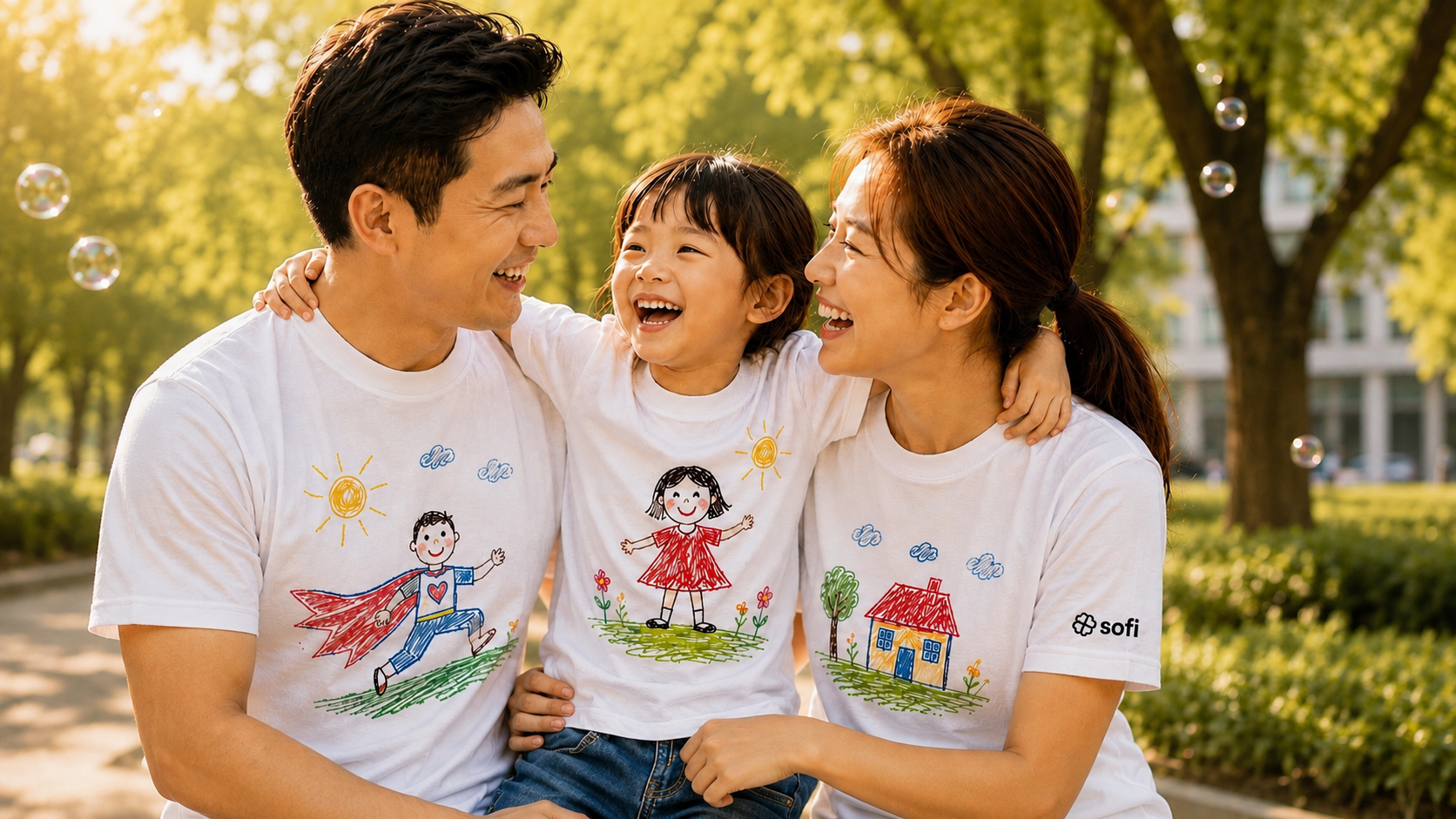 Family wearing custom white T-shirts